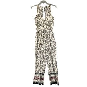H&M DIVIDED Sleeveless Paisley Viscose Jumpsuit Cream Black Berry Red Size 6